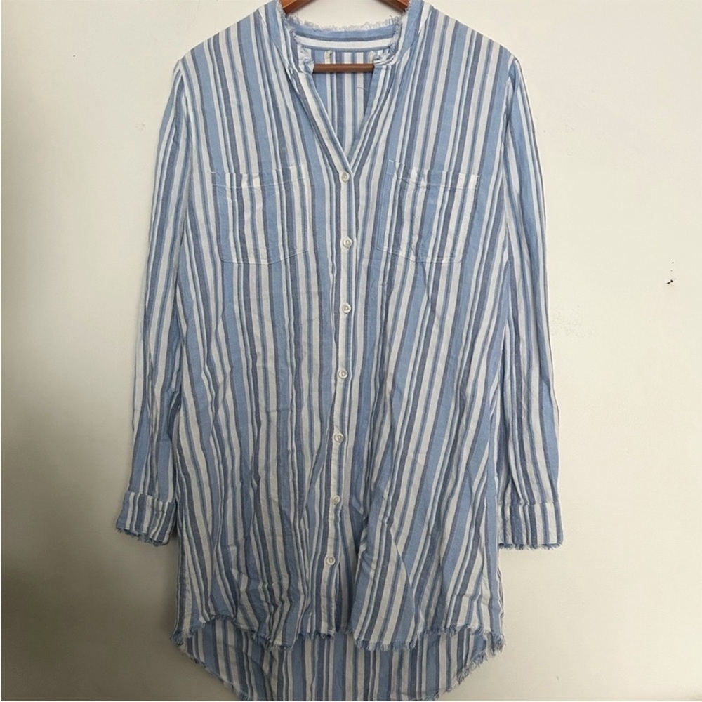 Linen-blend striped tunic